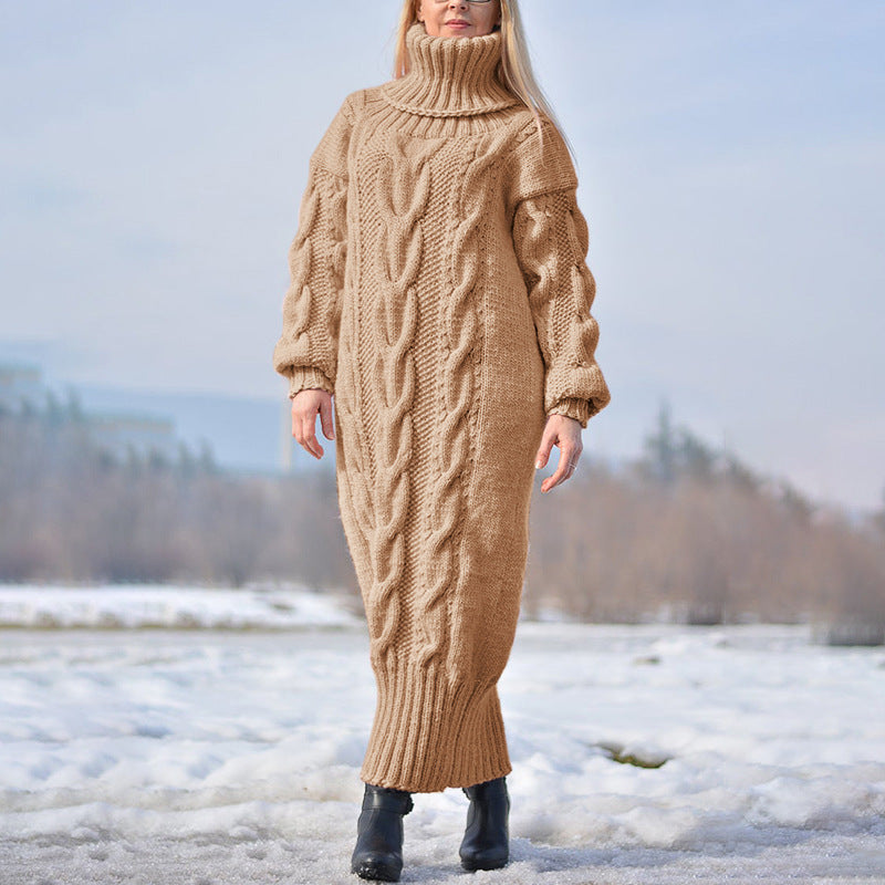 Μακρυμάνικο μίντι φόρεμα στριφτό πλεκτό μασίφ πουλόβερ
