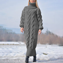 Φόρτωση εικόνας στο εργαλείο προβολής Συλλογής, Μακρυμάνικο μίντι φόρεμα στριφτό πλεκτό μασίφ πουλόβερ
