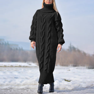 Μακρυμάνικο μίντι φόρεμα στριφτό πλεκτό μασίφ πουλόβερ