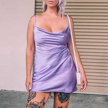 Φόρτωση εικόνας στο εργαλείο προβολής Συλλογής, Σατέν σέξι φόρεμα με ζώνη με ανοιχτή πλάτη
