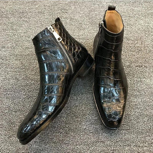 Ανδρικές μαύρες αλιγάτορες ψηλοτάκουνες μπότες Chelsea με φερμουάρ