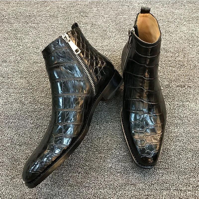Ανδρικές μαύρες αλιγάτορες ψηλοτάκουνες μπότες Chelsea με φερμουάρ