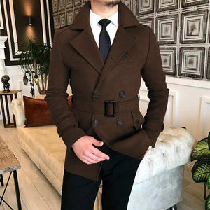 Casual Trench Coat Μάλλινο μπουφάν με διπλό στήθος με ζώνη