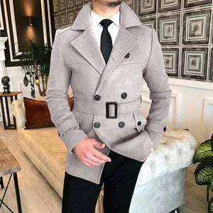 Casual Trench Coat Μάλλινο μπουφάν με διπλό στήθος με ζώνη