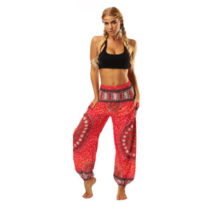 Γυναικείο παντελόνι χαρέμι, ψηλόμεσο boho yoga παντελόνι με τσέπες