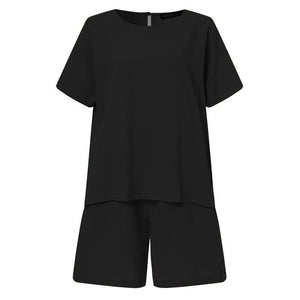 🔥2023 Summer Hot Sell🔥 - Μονόχρωμη ελαστική φόρμα μέσης (μπλούζα+παντελόνι)