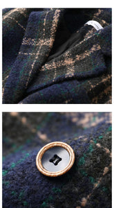 Μακρυμάνικο μάλλινο παλτό με καρό κουμπί