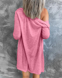 Πλεκτό μονόχρωμο κλασικό πουκάμισο γιακά κανονικό πουλόβερ ζακέτα